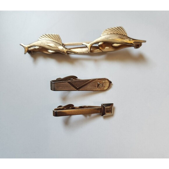 Vintage Gold Toned Tie Clips - Picture 1 of 9